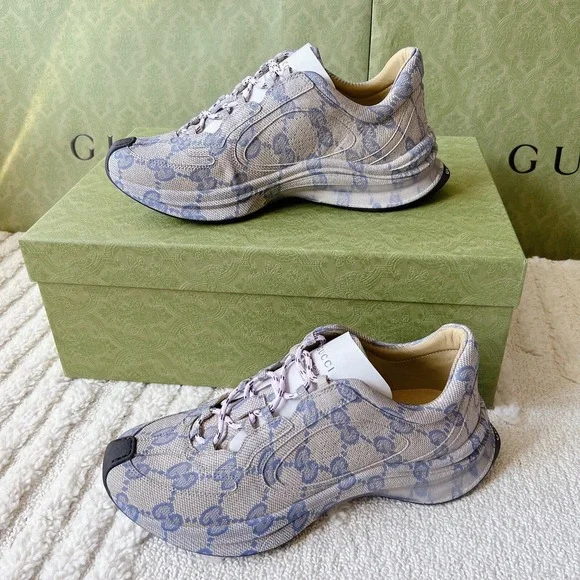 Gucci Monogram Run Runner GG Logo Sneaker Beige Blue Mens UK 8 US 8.5